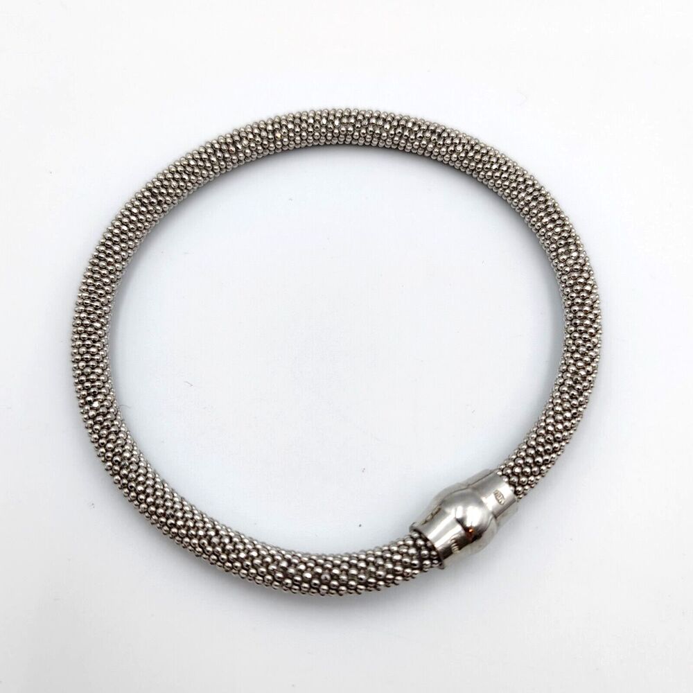 Diadema Sterling Silver 925 Diamond Cut Pebble Beaded Bracelet Magnetic Clasp